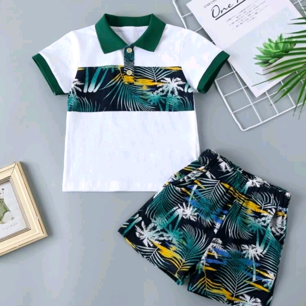 Tropical polo shirt with shorts